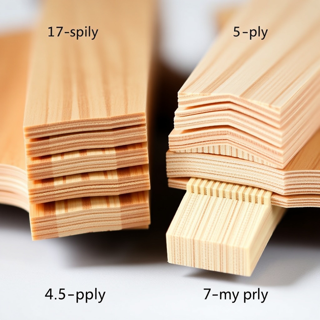 5겹 합판과 7겹 합판 탁구 블레이드의 측면 단면 구조를 비교하여 보여주는 모습