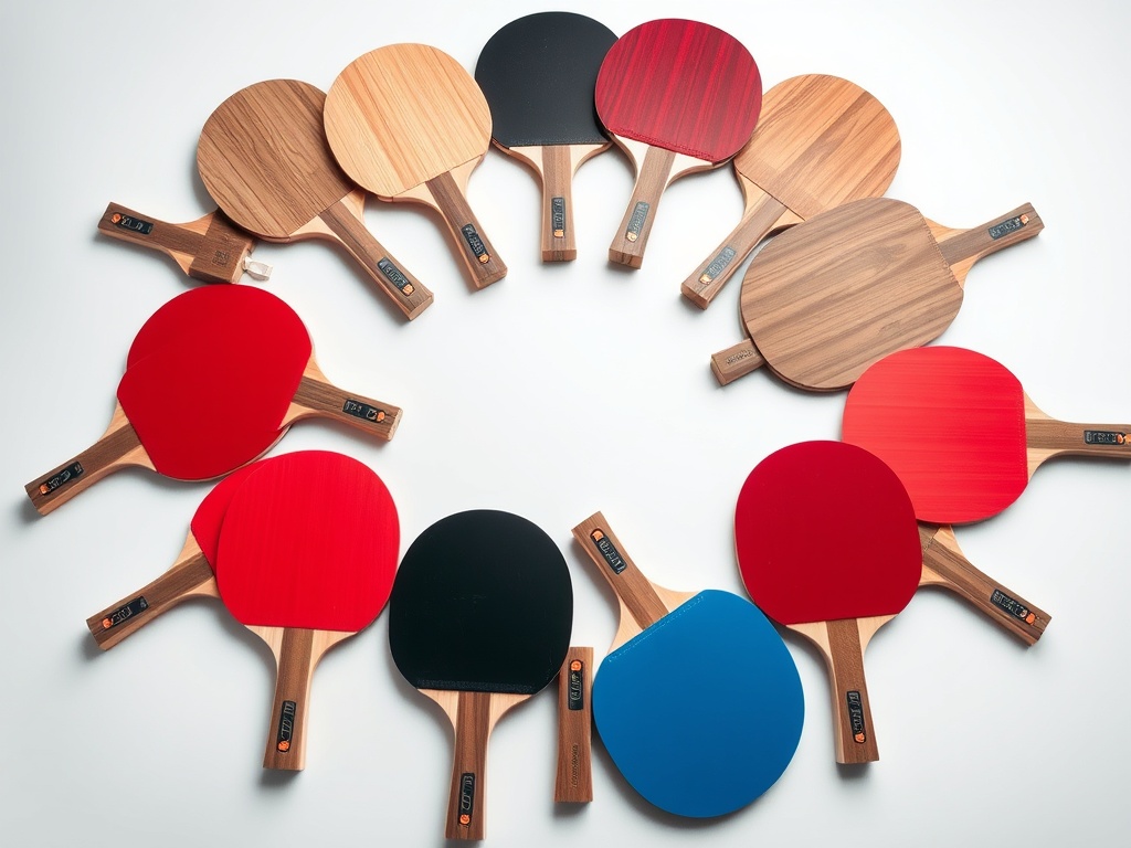 다양한 특성을 가진 탁구 러버와 블레이드가 결합되어 사용자의 스타일에 맞게 세팅된 모습